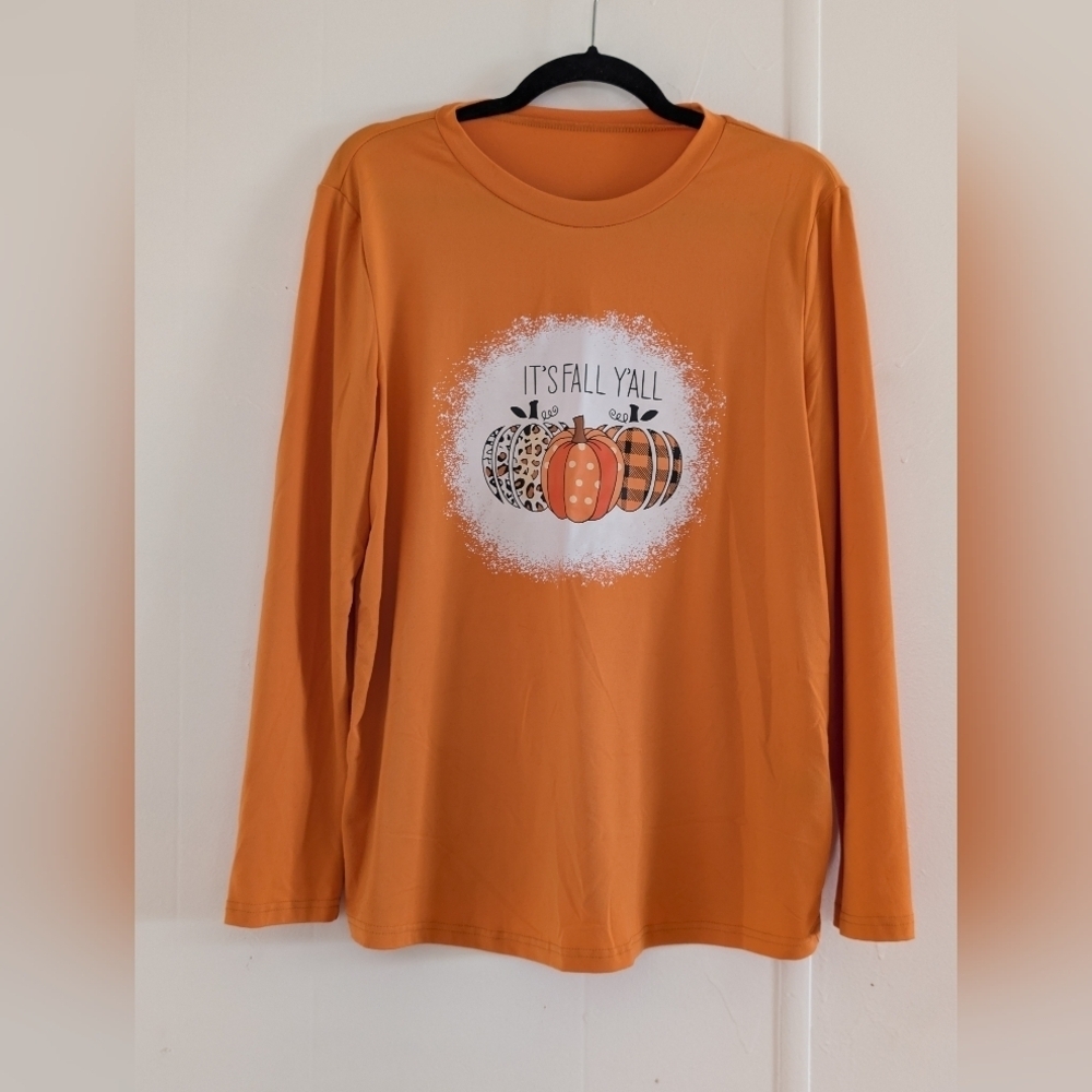 SHEIN Orange Long Sleeve Tee with Pumpkin Graphic